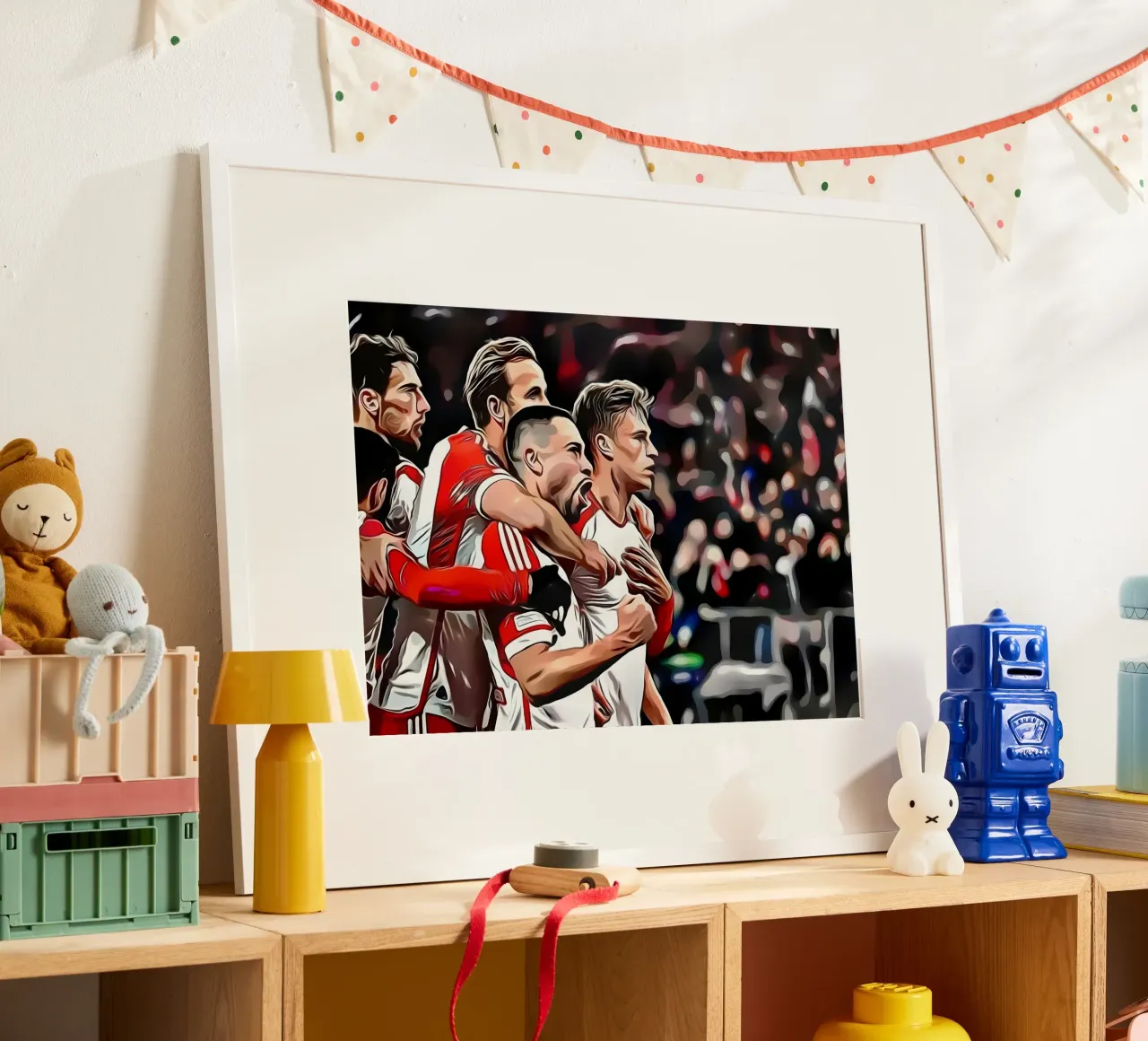 Giocatori di calcio che festeggiano un gol - bayern munchen poster con telaio in plastica da dark eagle