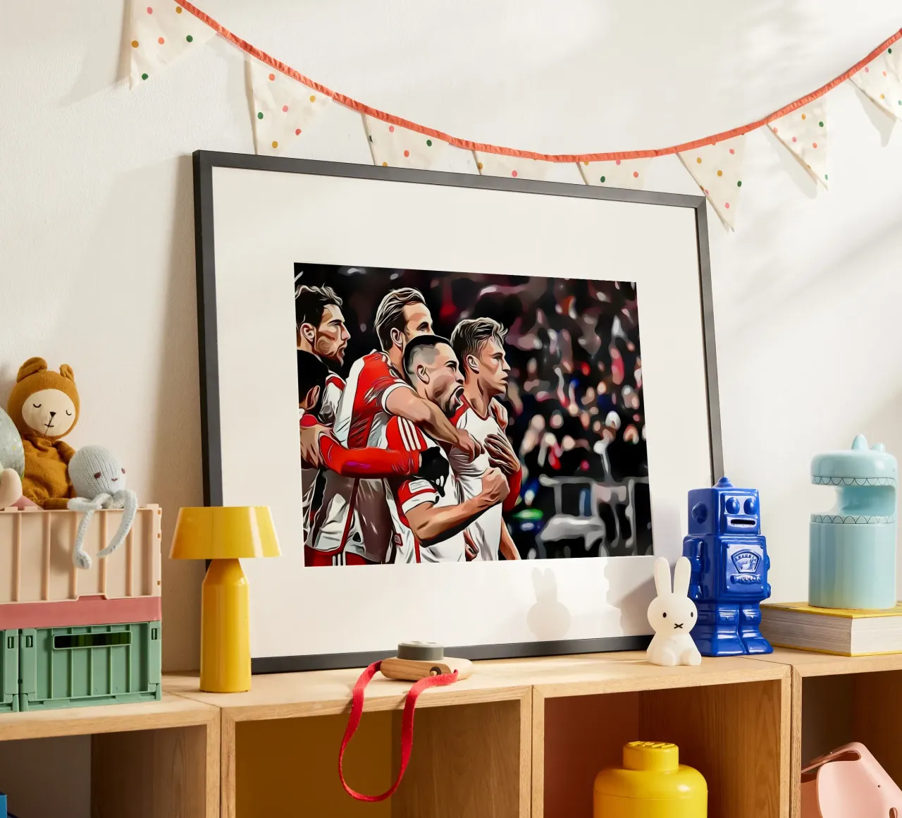 Giocatori di calcio che festeggiano un gol - bayern munchen poster con telaio in plastica da dark eagle