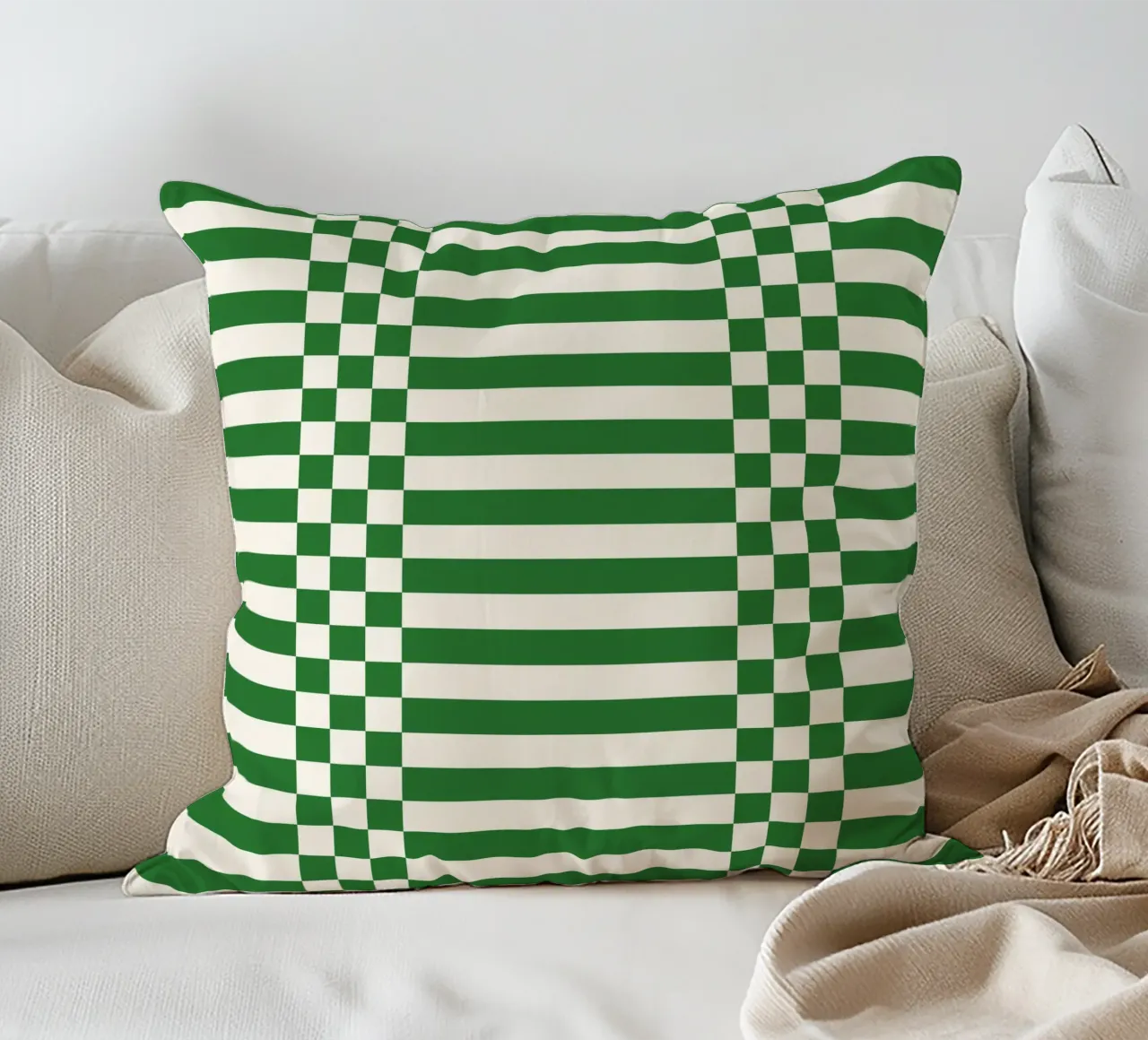 Green checks and lines cuscino da TijanaArtStudio88