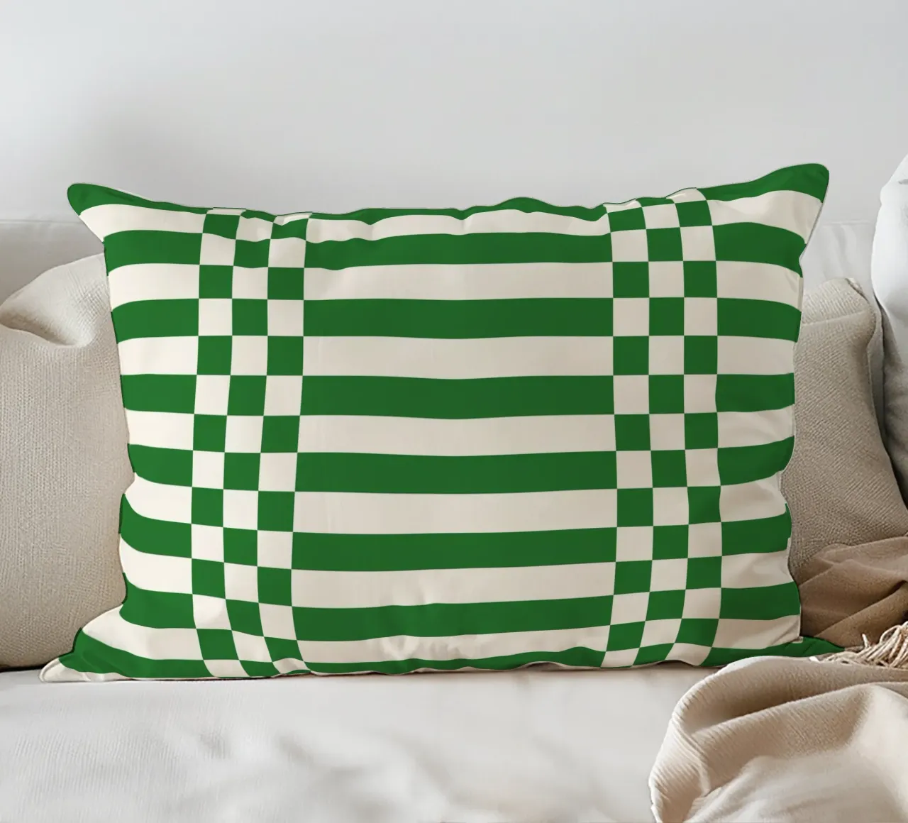 Green checks and lines cuscino da TijanaArtStudio88