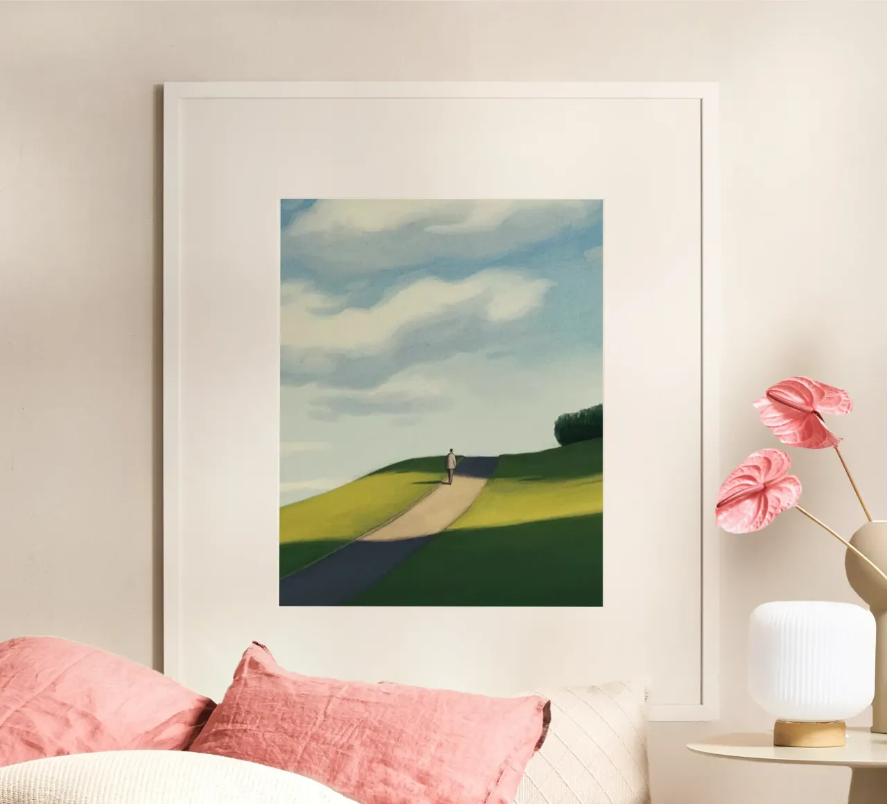 gradient sky countryside serenity poster con telaio in legno da mip of map