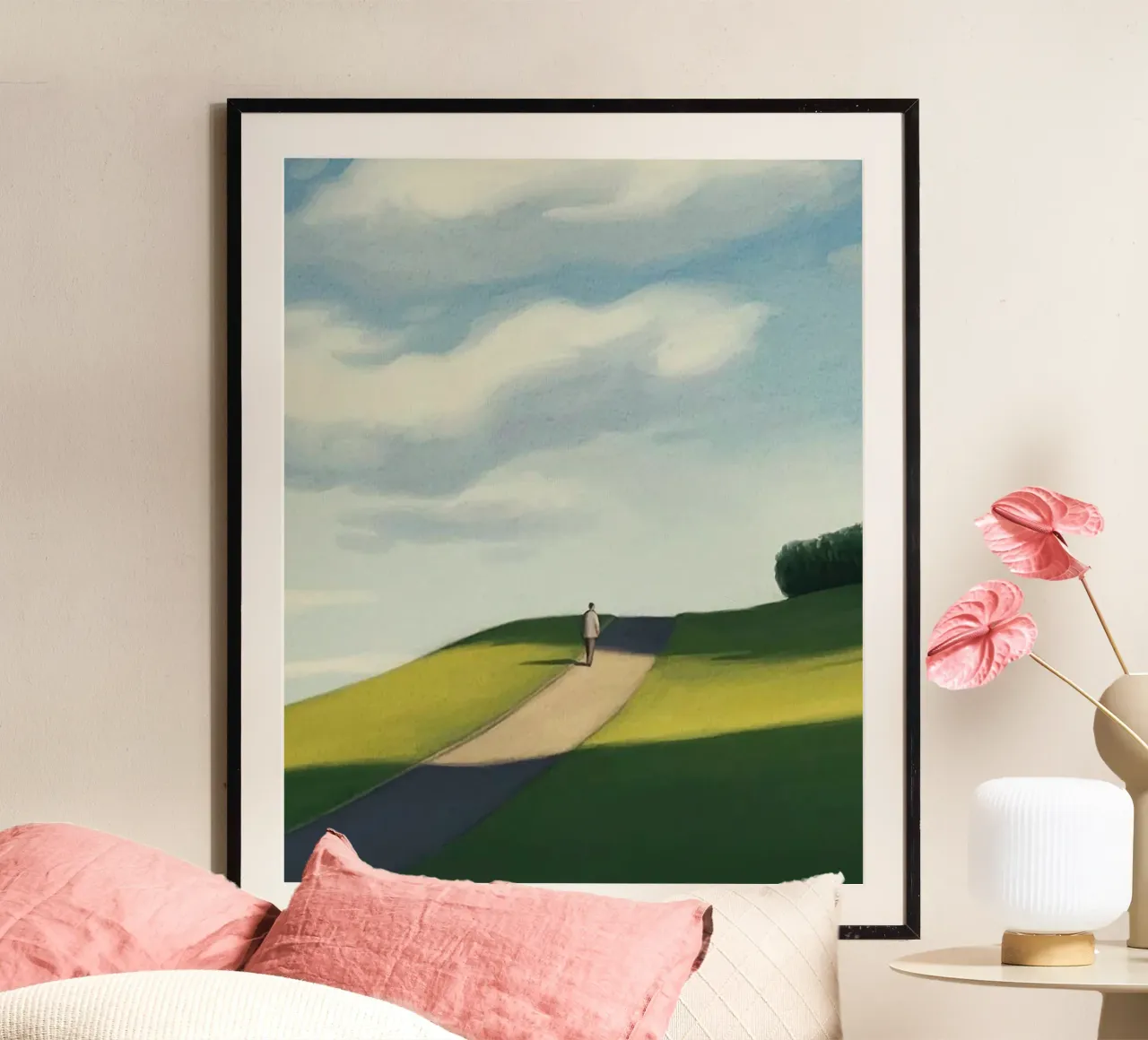 gradient sky countryside serenity poster con telaio in legno da mip of map