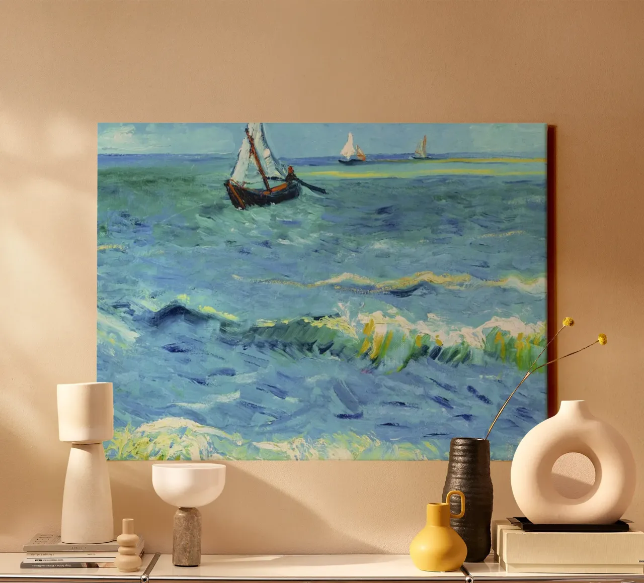 Barche da pesca sulla spiaggia di Les Saintes-Maries-de-la-Mer b tela con Cornice a cassetta da Art History