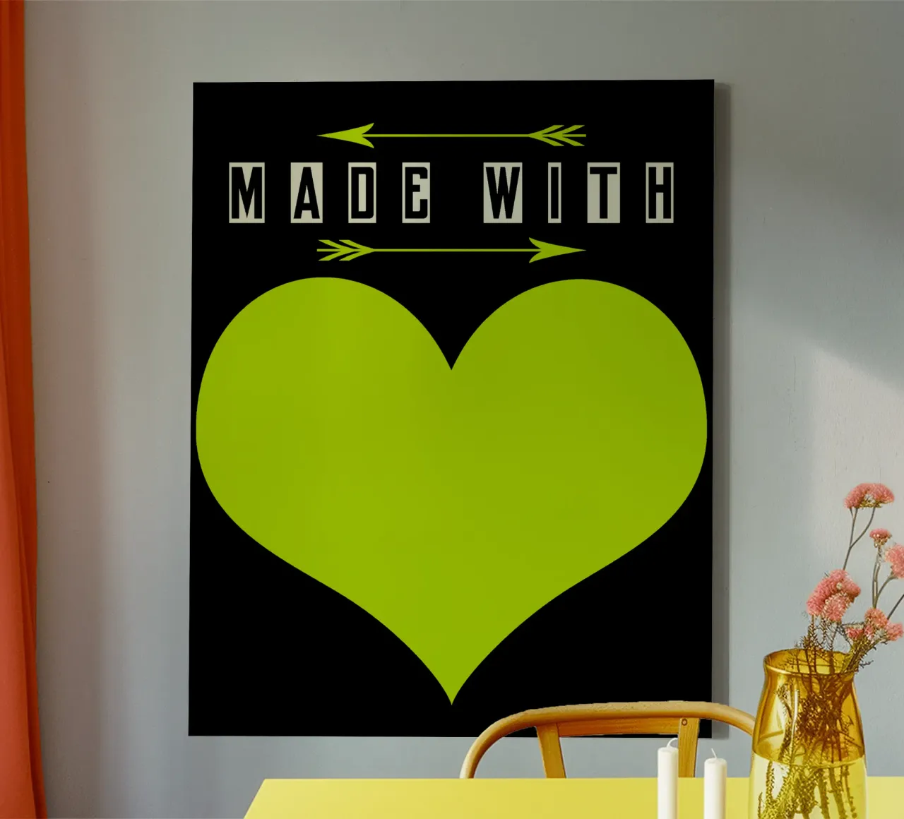 Made with heart Green canvas met Baklijst van TijanaArtStudio88