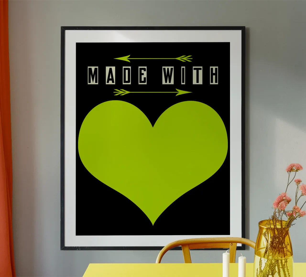 Made with heart Green poster con telaio in legno da TijanaArtStudio88