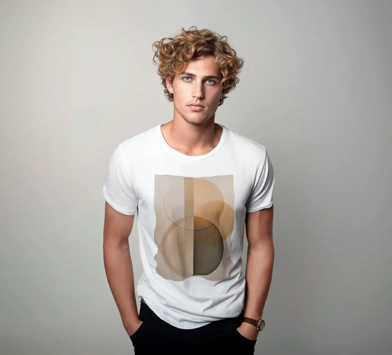 Abstract shapes in sand colors t-shirt by Imagine