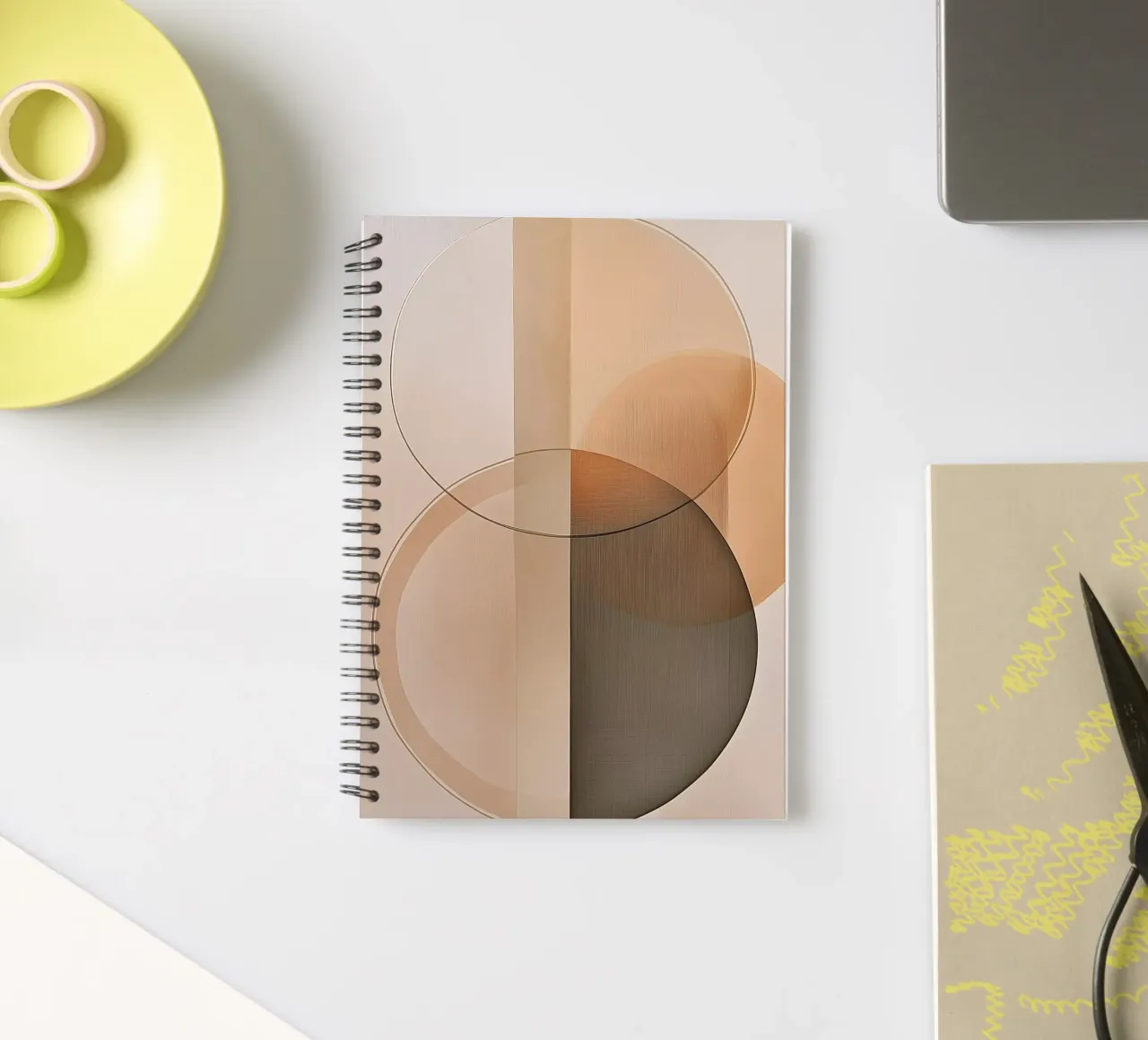 Abstract shapes in sand colors spiral notebook by Imagine