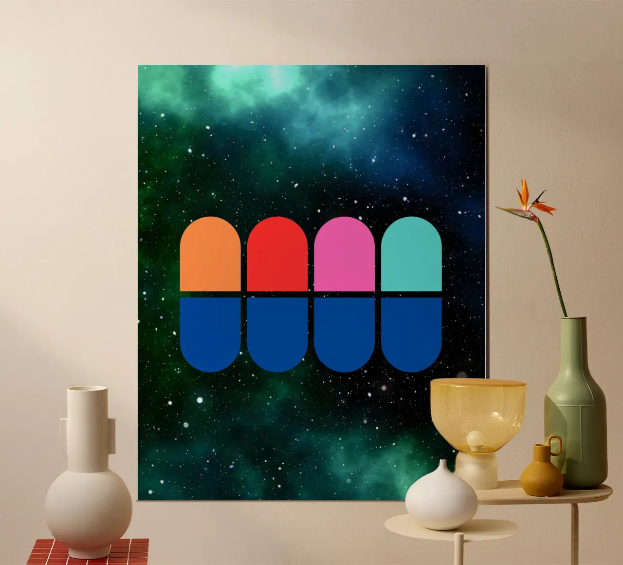 Ghosts of the Cosmos - colourful Poster poster con telaio in legno da Melty Shirts