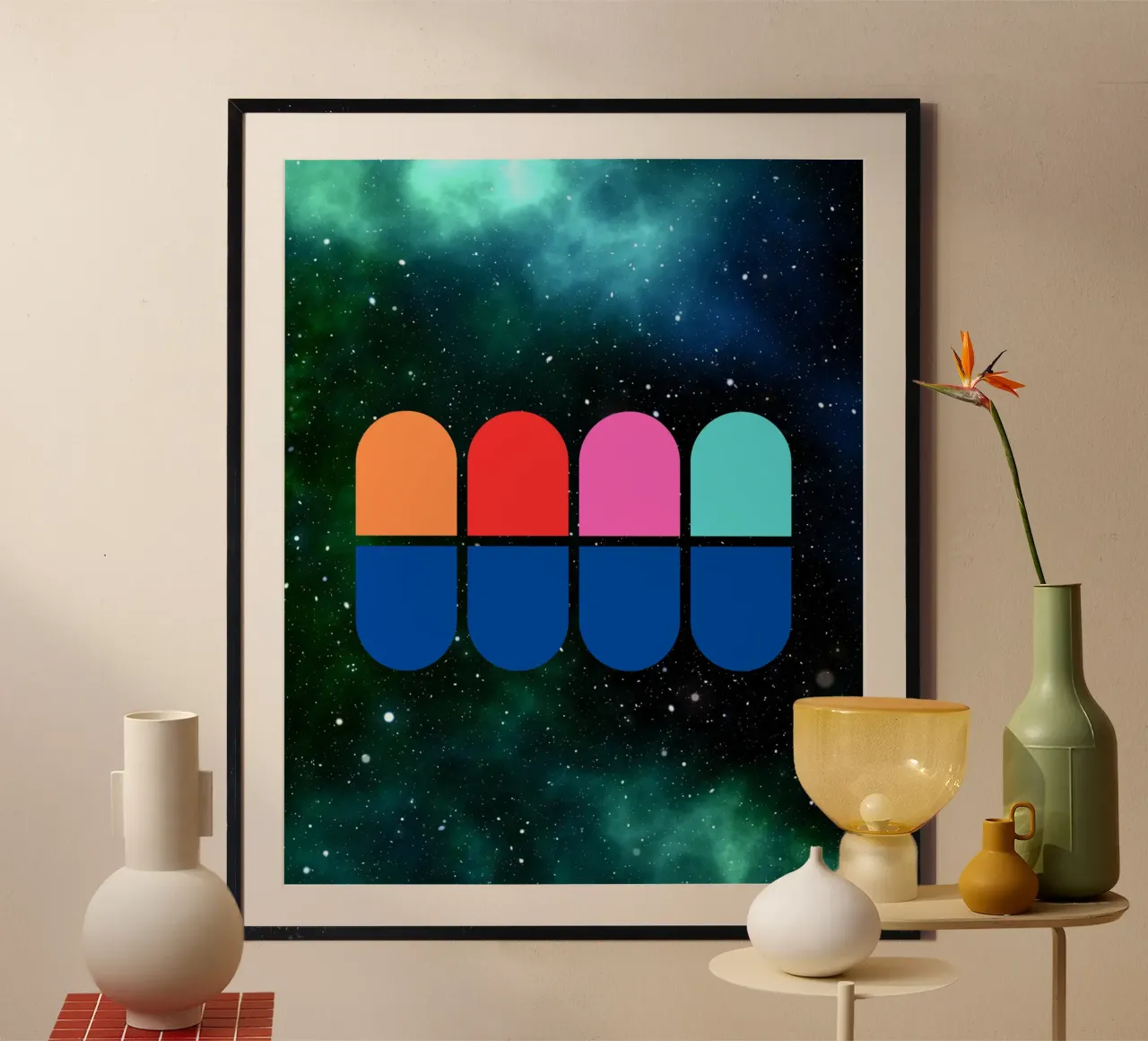 Ghosts of the Cosmos - colourful Poster poster con telaio in legno da Melty Shirts