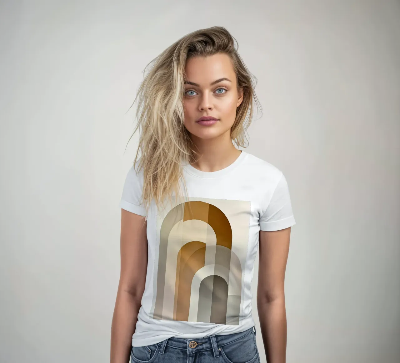 Abstract shapes in sand colors women's fitted t-shirt by Imagine