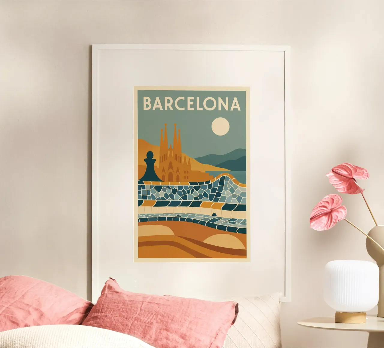 Barcellona - Parc Güell e Sagrada Familia poster con telaio in alluminio da JETLAG | affiches voyage