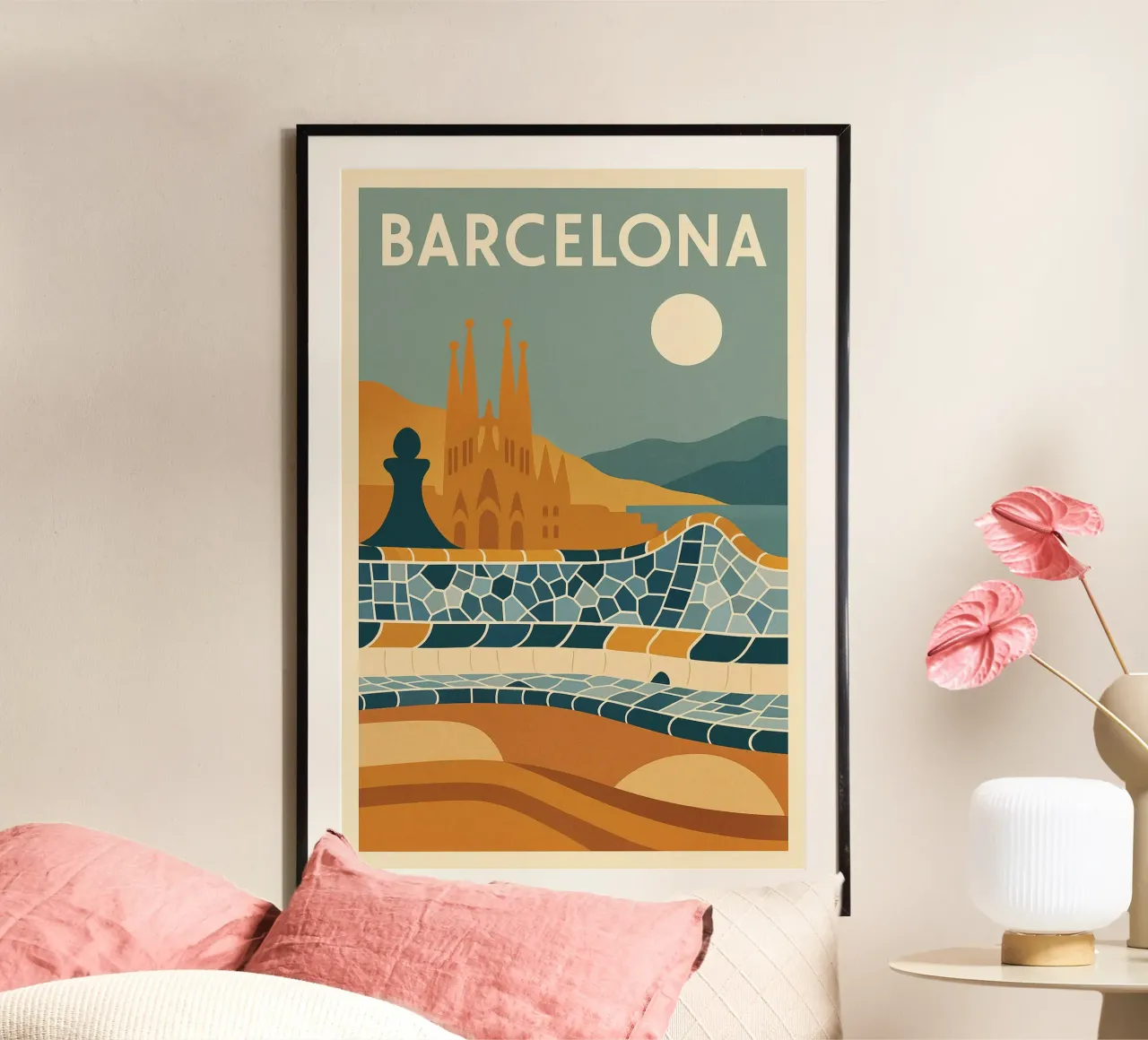 Barcellona - Parc Güell e Sagrada Familia poster con telaio in alluminio da JETLAG | affiches voyage