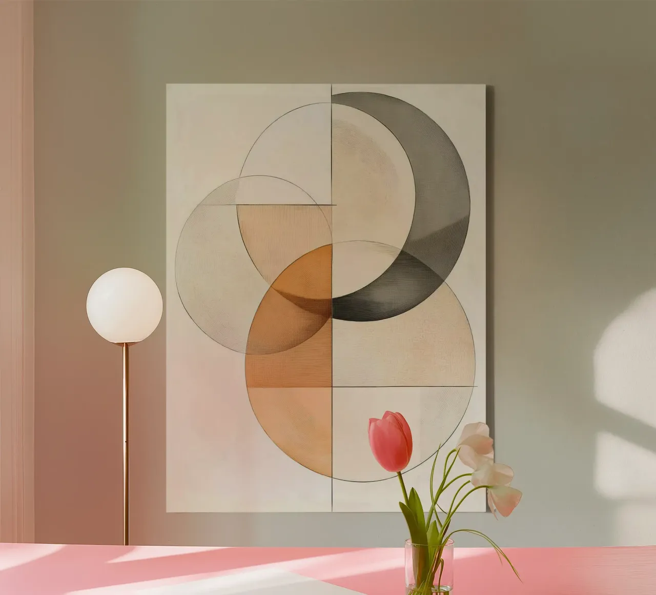 Abstracte vormen in zandkleuren canvas met Baklijst van Imagine