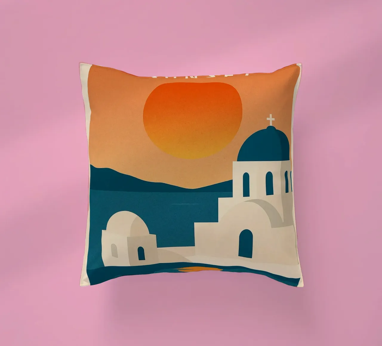 Tramonto a Santorini - Cupole blu e Mar Egeo cuscino da JETLAG | affiches voyage