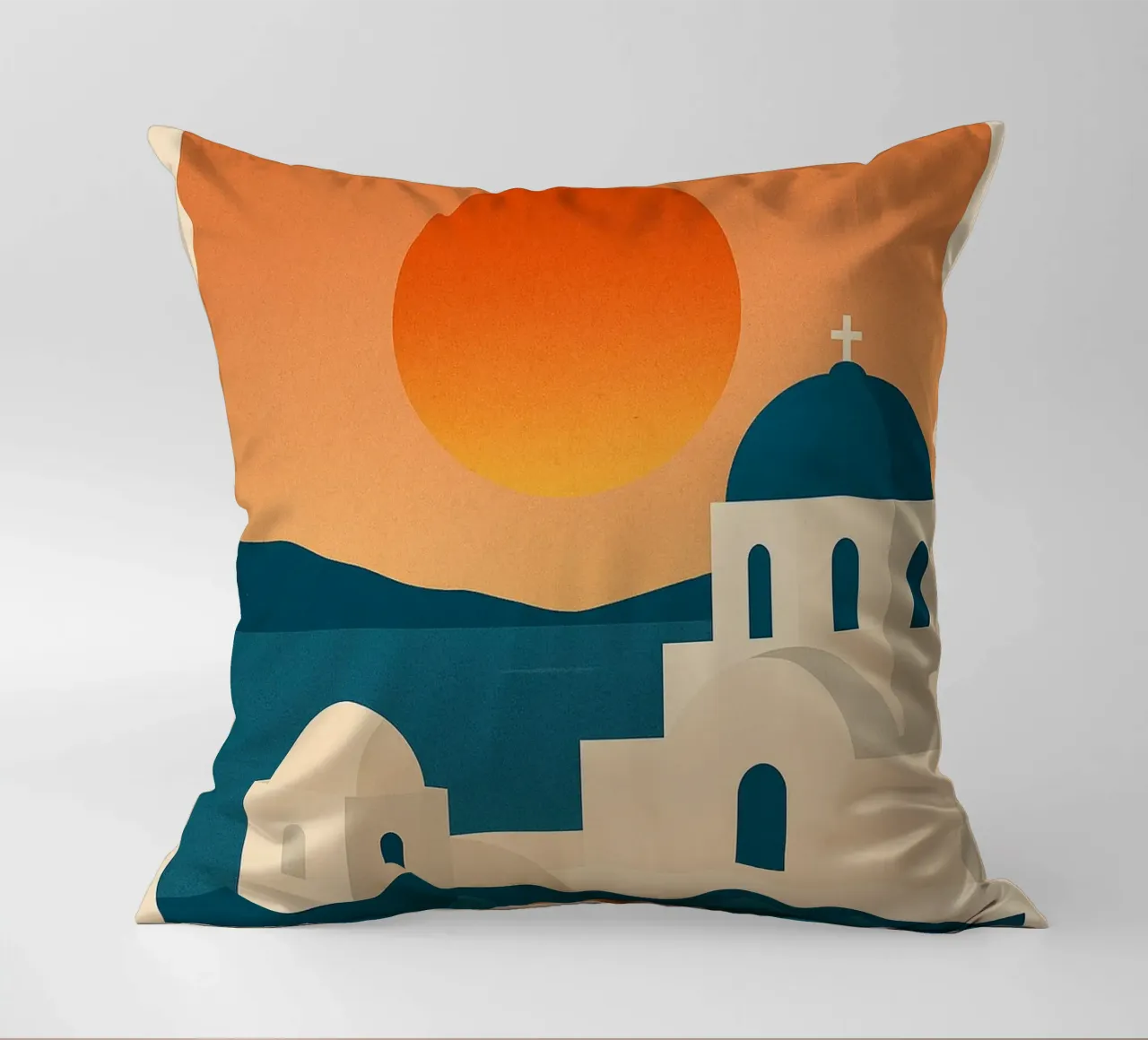Tramonto a Santorini - Cupole blu e Mar Egeo cuscino da JETLAG | affiches voyage