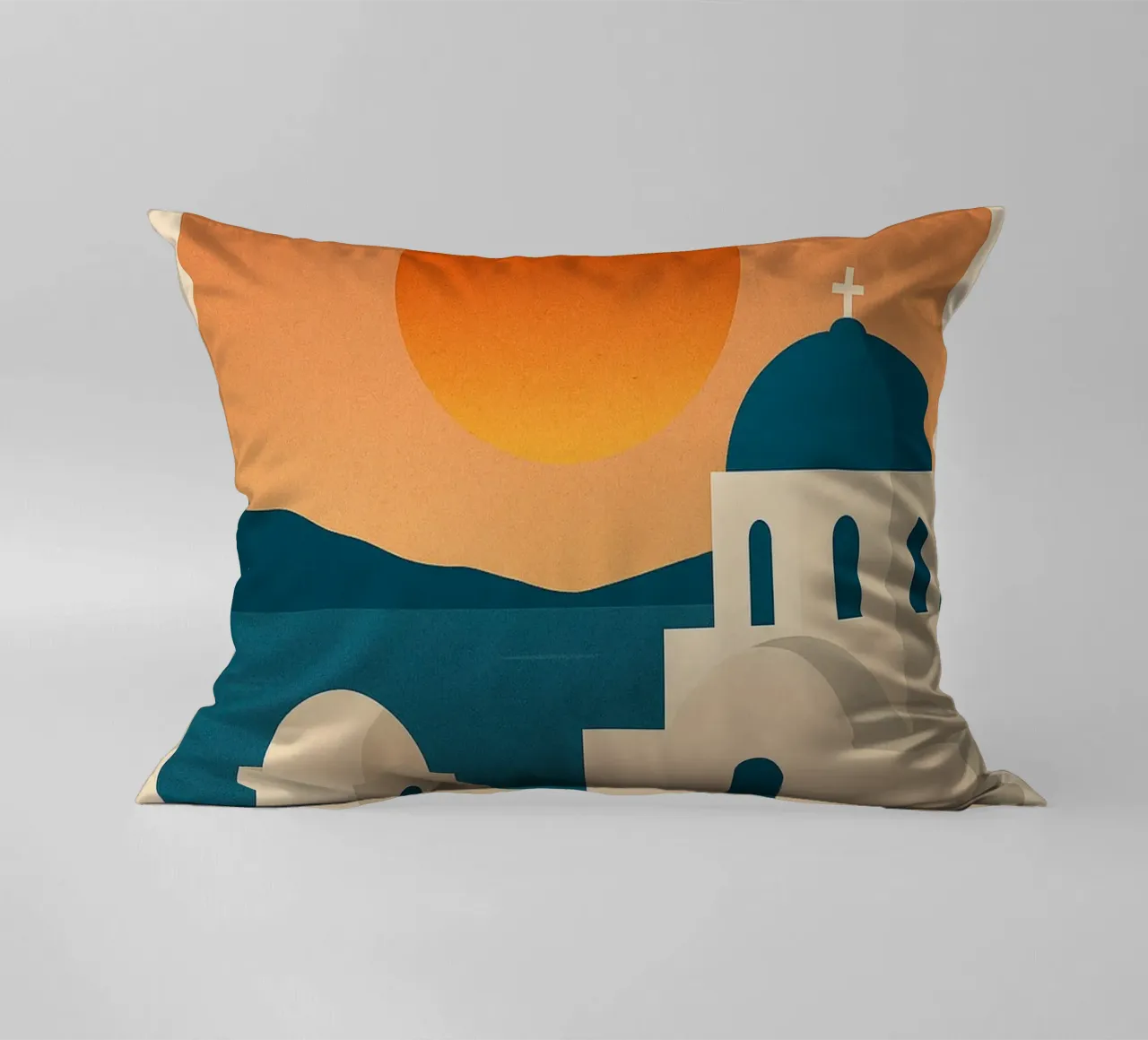 Tramonto a Santorini - Cupole blu e Mar Egeo cuscino da JETLAG | affiches voyage