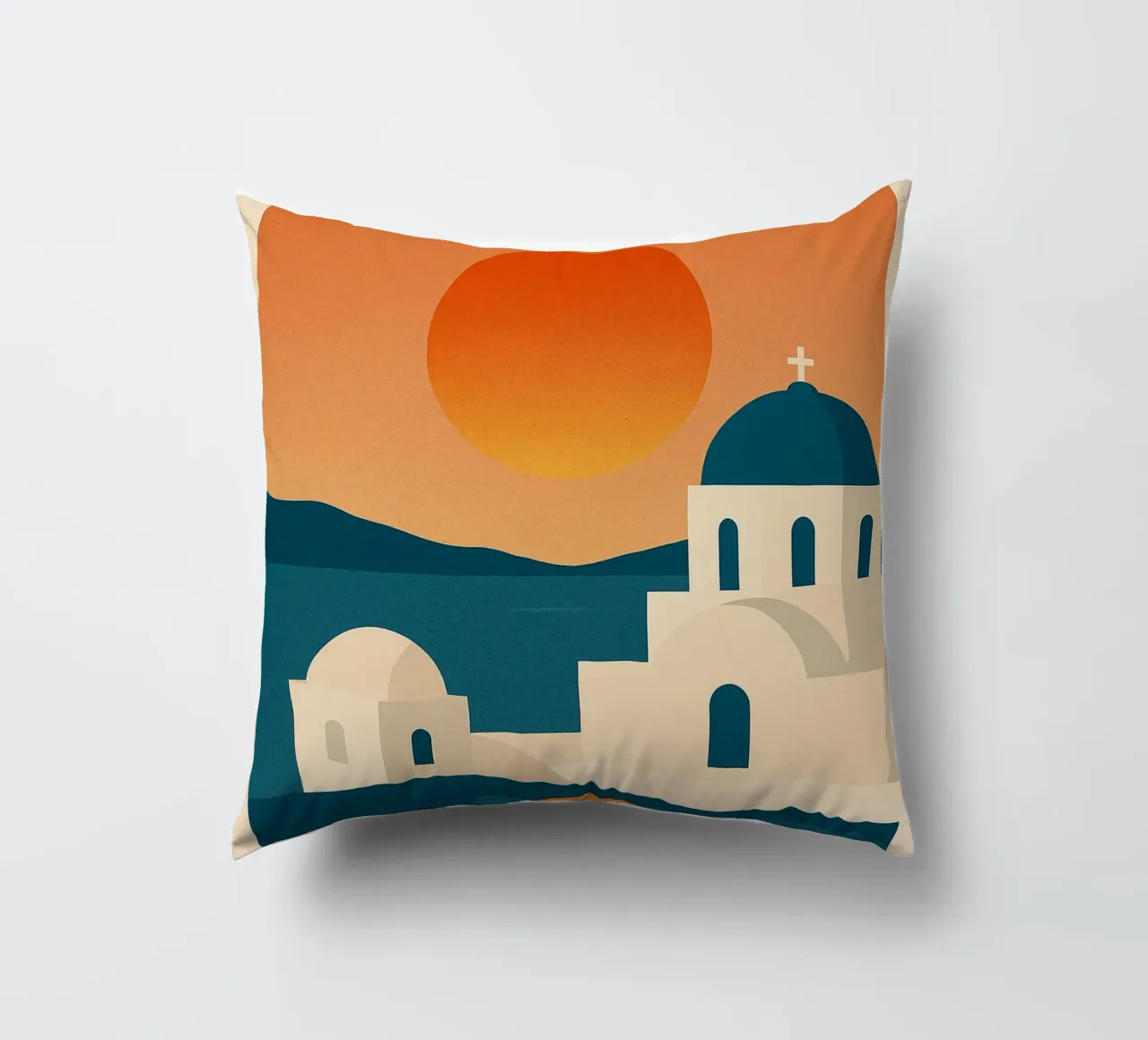 Tramonto a Santorini - Cupole blu e Mar Egeo cuscino da JETLAG | affiches voyage