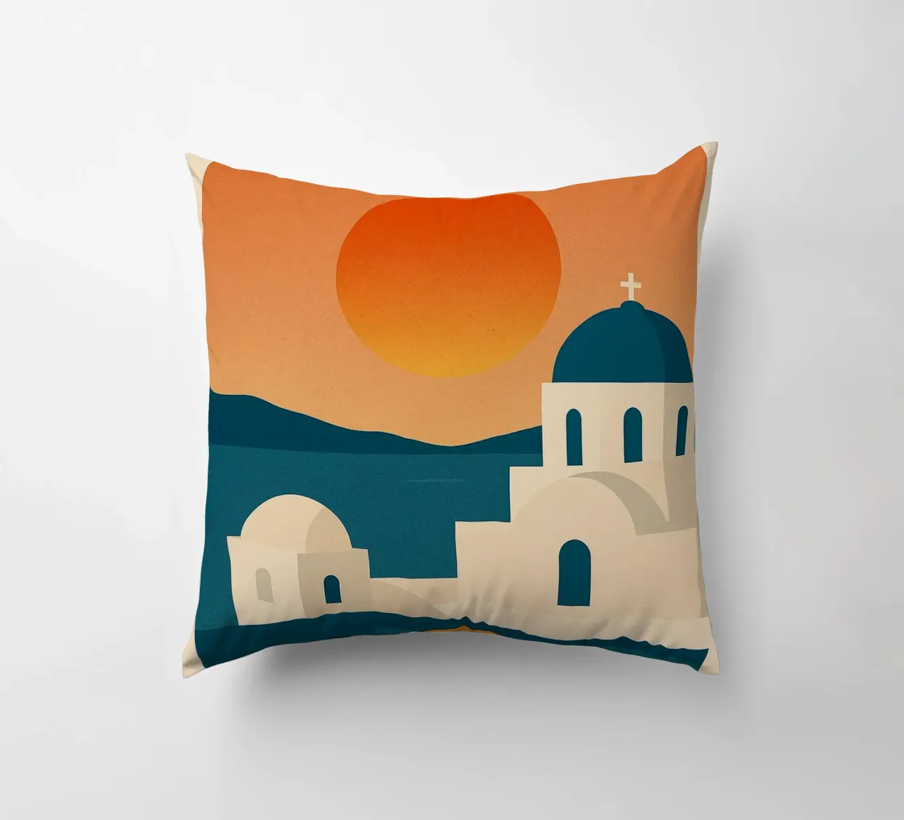 Tramonto a Santorini - Cupole blu e Mar Egeo cuscino da JETLAG | affiches voyage
