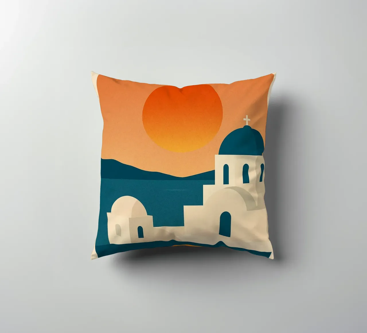 Tramonto a Santorini - Cupole blu e Mar Egeo cuscino da JETLAG | affiches voyage