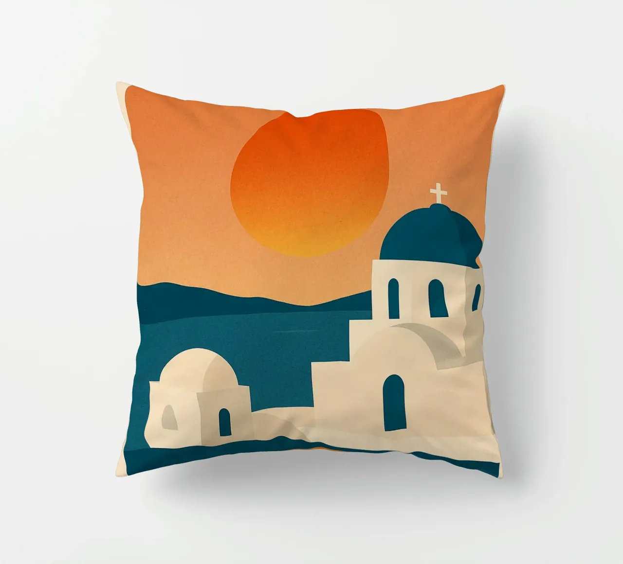 Tramonto a Santorini - Cupole blu e Mar Egeo cuscino da JETLAG | affiches voyage