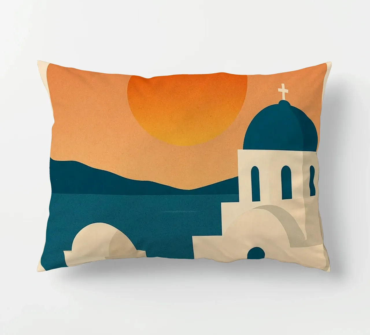 Tramonto a Santorini - Cupole blu e Mar Egeo cuscino da JETLAG | affiches voyage