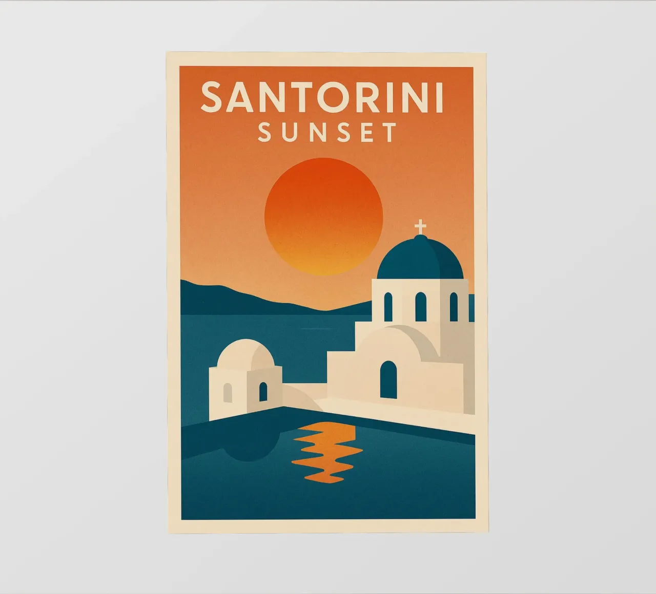 Tramonto a Santorini - Cupole blu e Mar Egeo pellicola backlit da JETLAG | affiches voyage