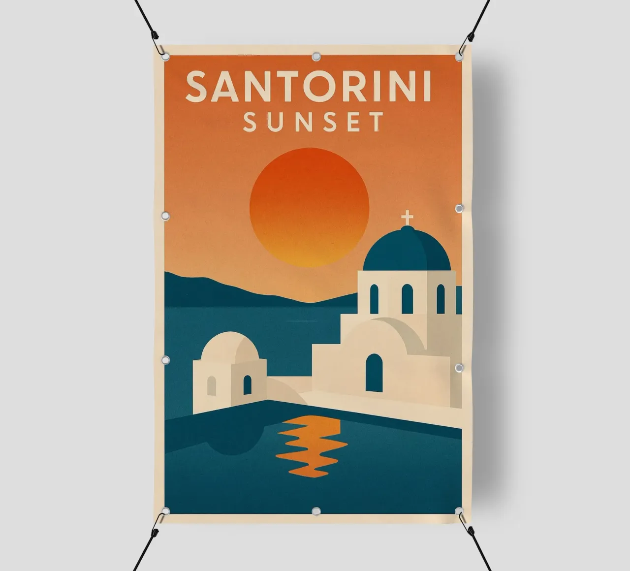 Tramonto a Santorini - Cupole blu e Mar Egeo telo in pvc da JETLAG | affiches voyage