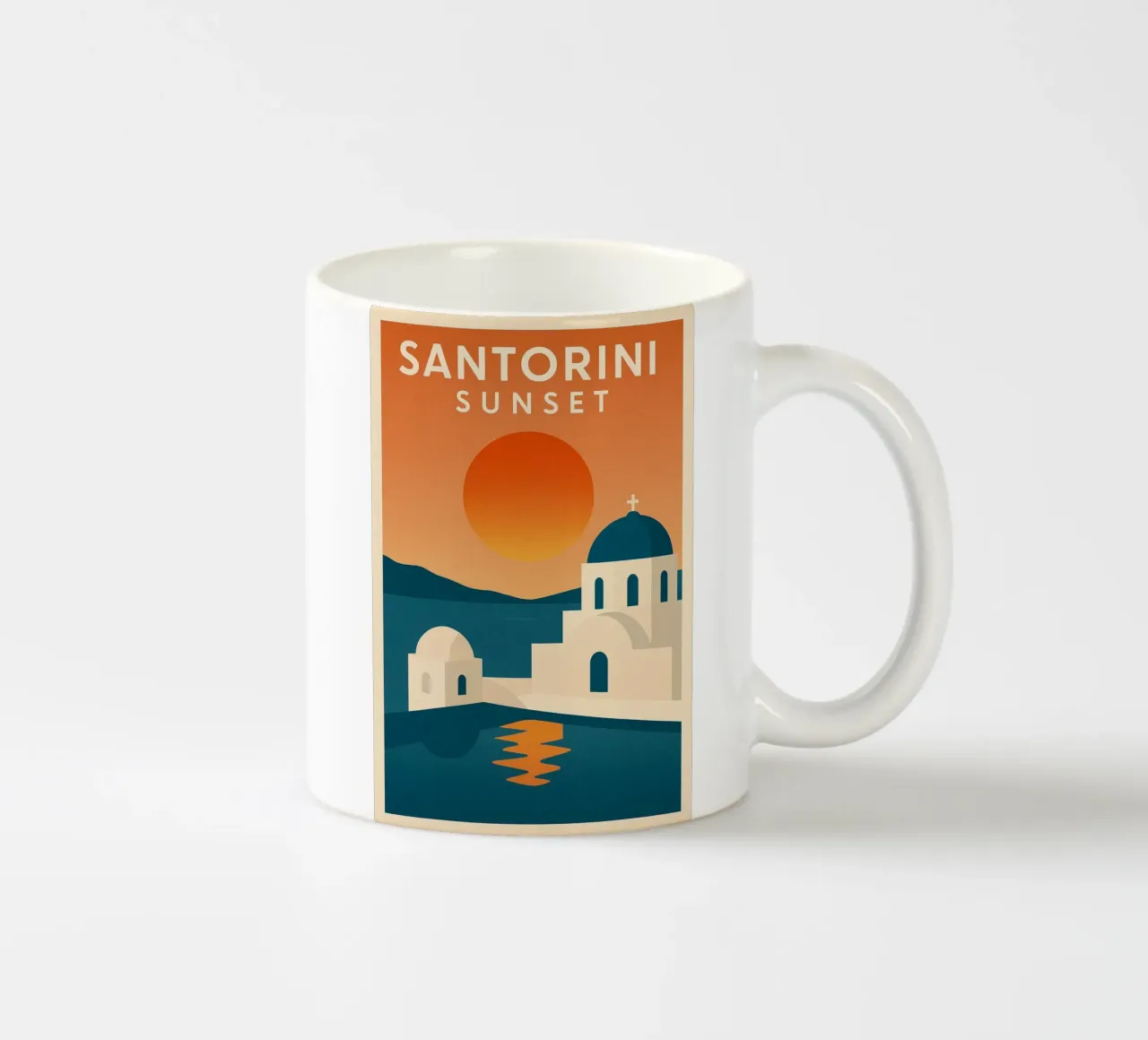 Tramonto a Santorini - Cupole blu e Mar Egeo tazza in ceramica da JETLAG | affiches voyage