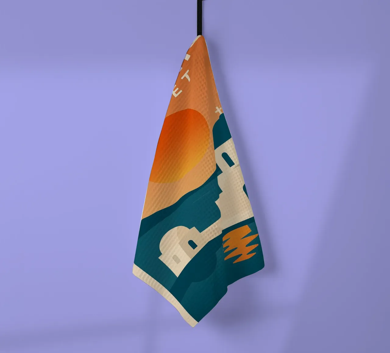 Santorini Sunset – Dômes Bleus et Mer Égée torchon de JETLAG | affiches voyage