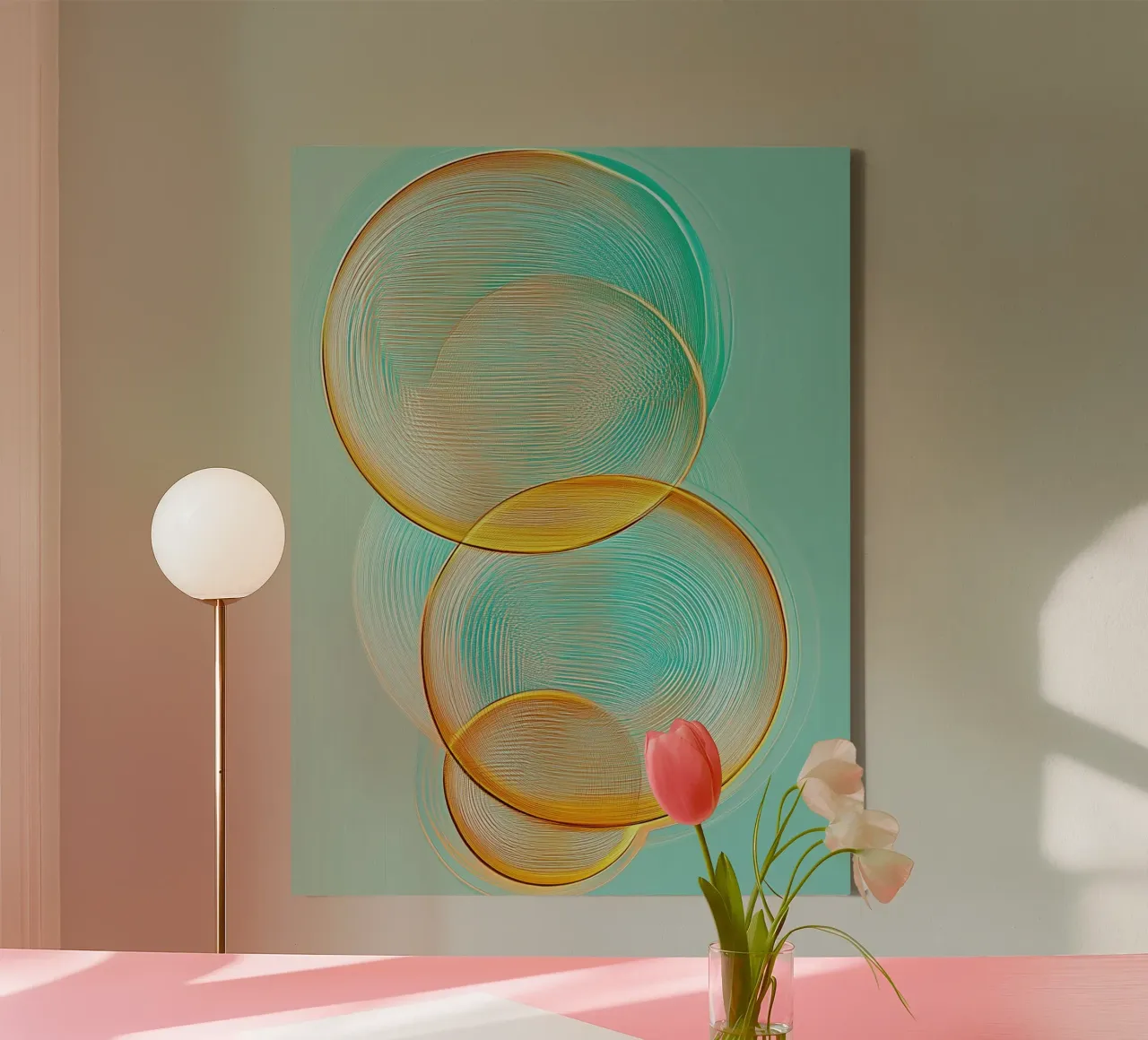 Abstracte cirkels canvas met Baklijst van Imagine