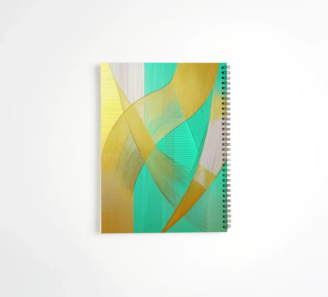 Abstract shapes in gold and turquoise spiral notebook by Imagine