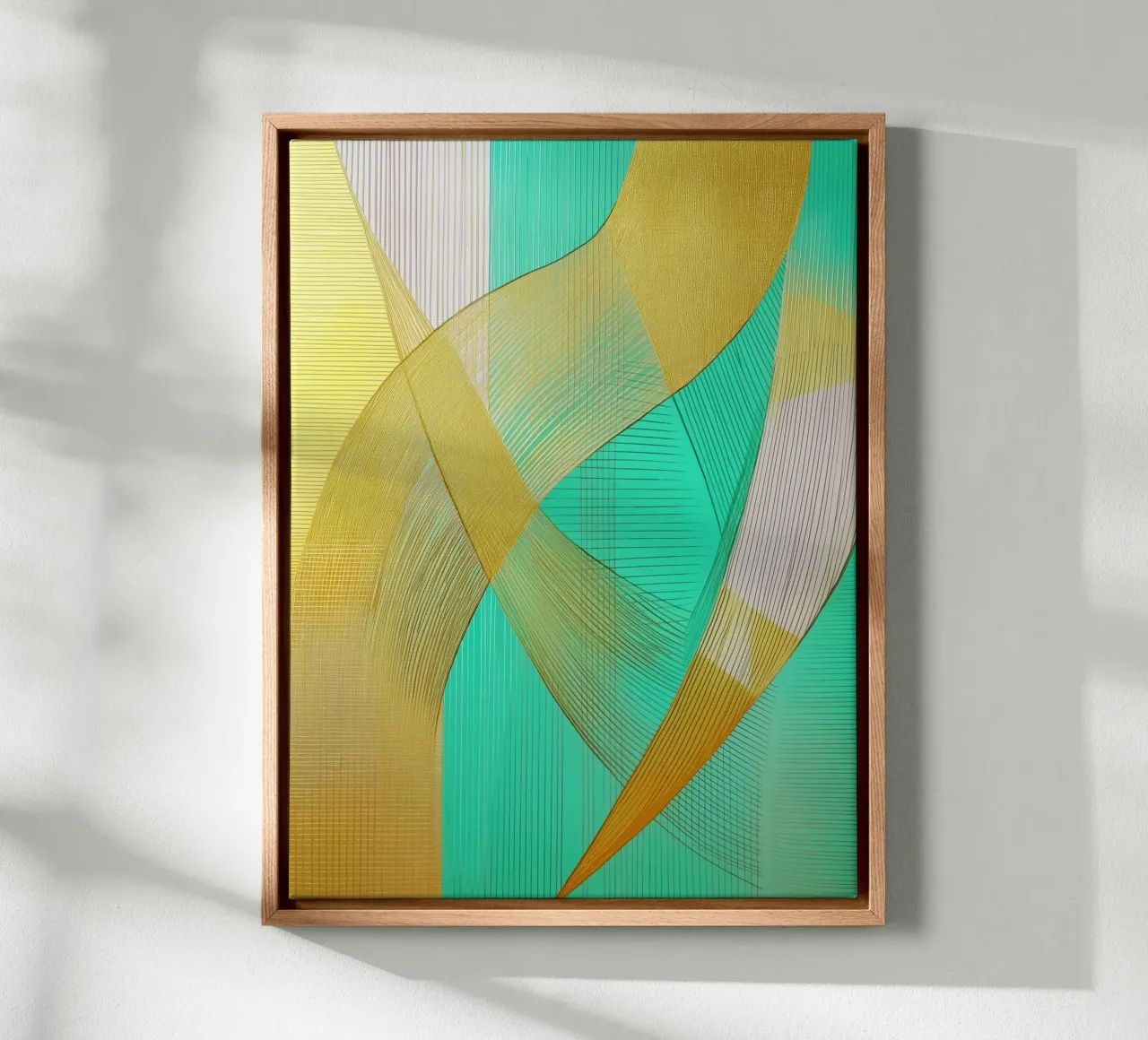 Abstracte vormen in goud en turkoois canvas met Baklijst van Imagine