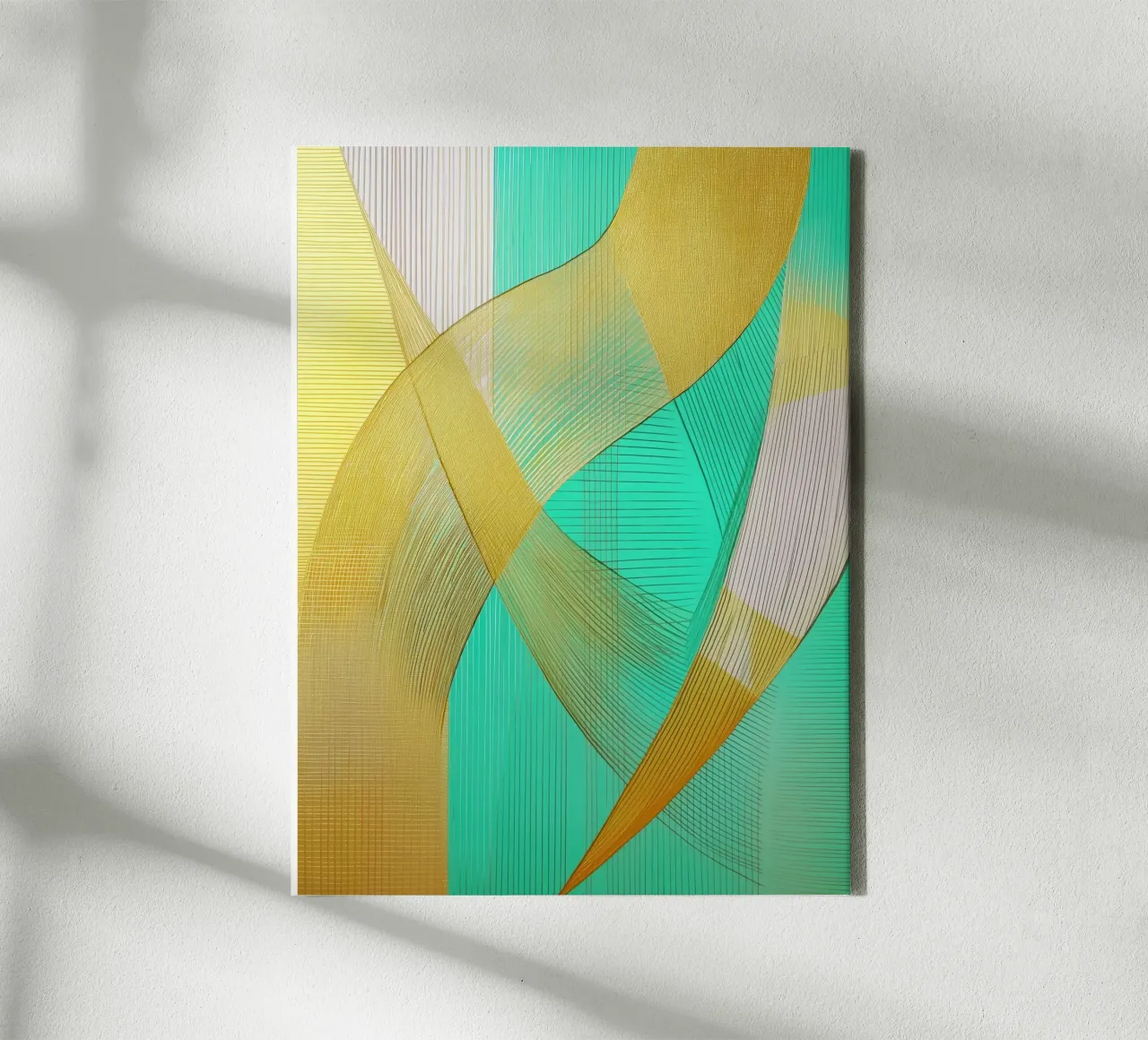 Abstracte vormen in goud en turkoois canvas met Baklijst van Imagine