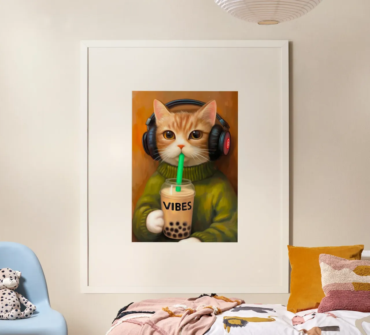 Il gatto musicale ama il tè alle bollicine poster da Voxel Visionaries