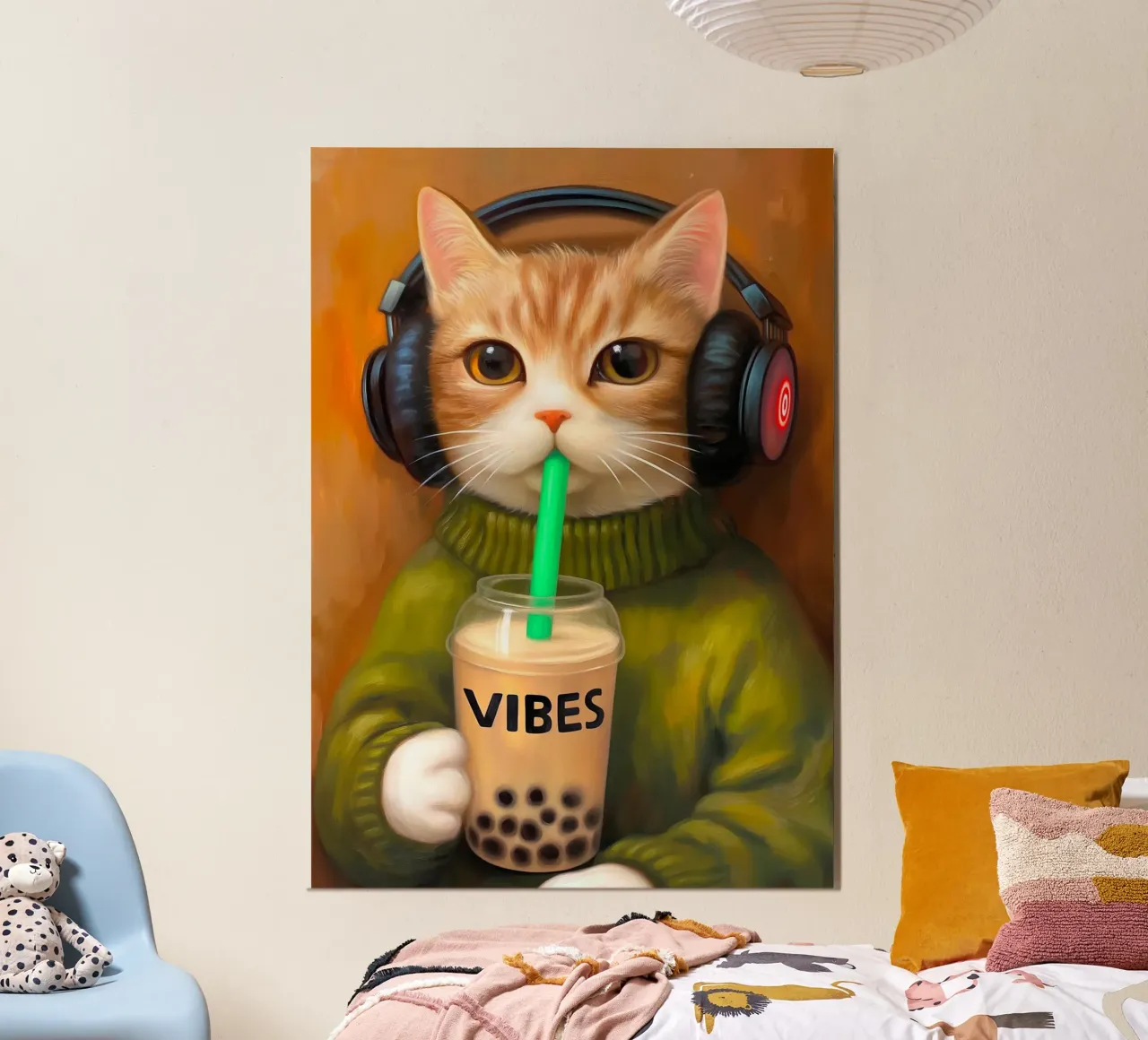 Il gatto musicale ama il tè alle bollicine poster da Voxel Visionaries