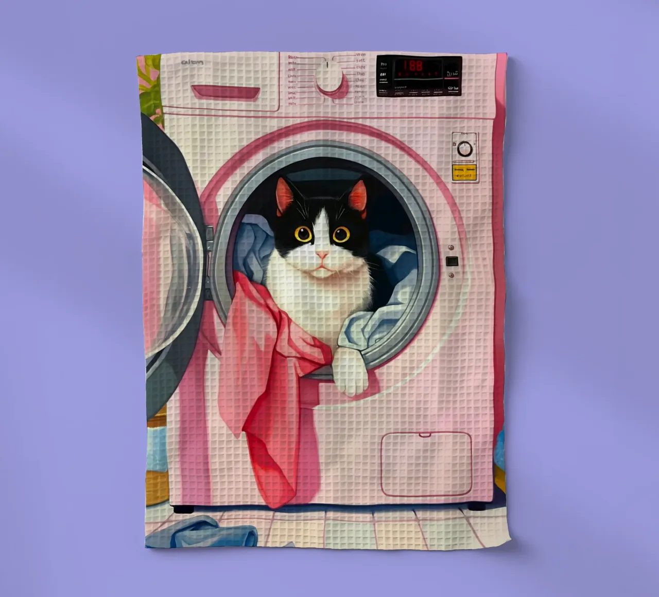 Chat douillet dans la machine à laver torchon de Voxel Visionaries