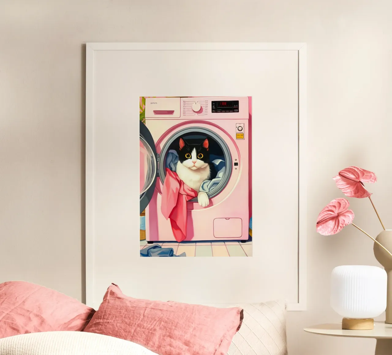 Gezellige kat in wasmachine poster van Voxel Visionaries