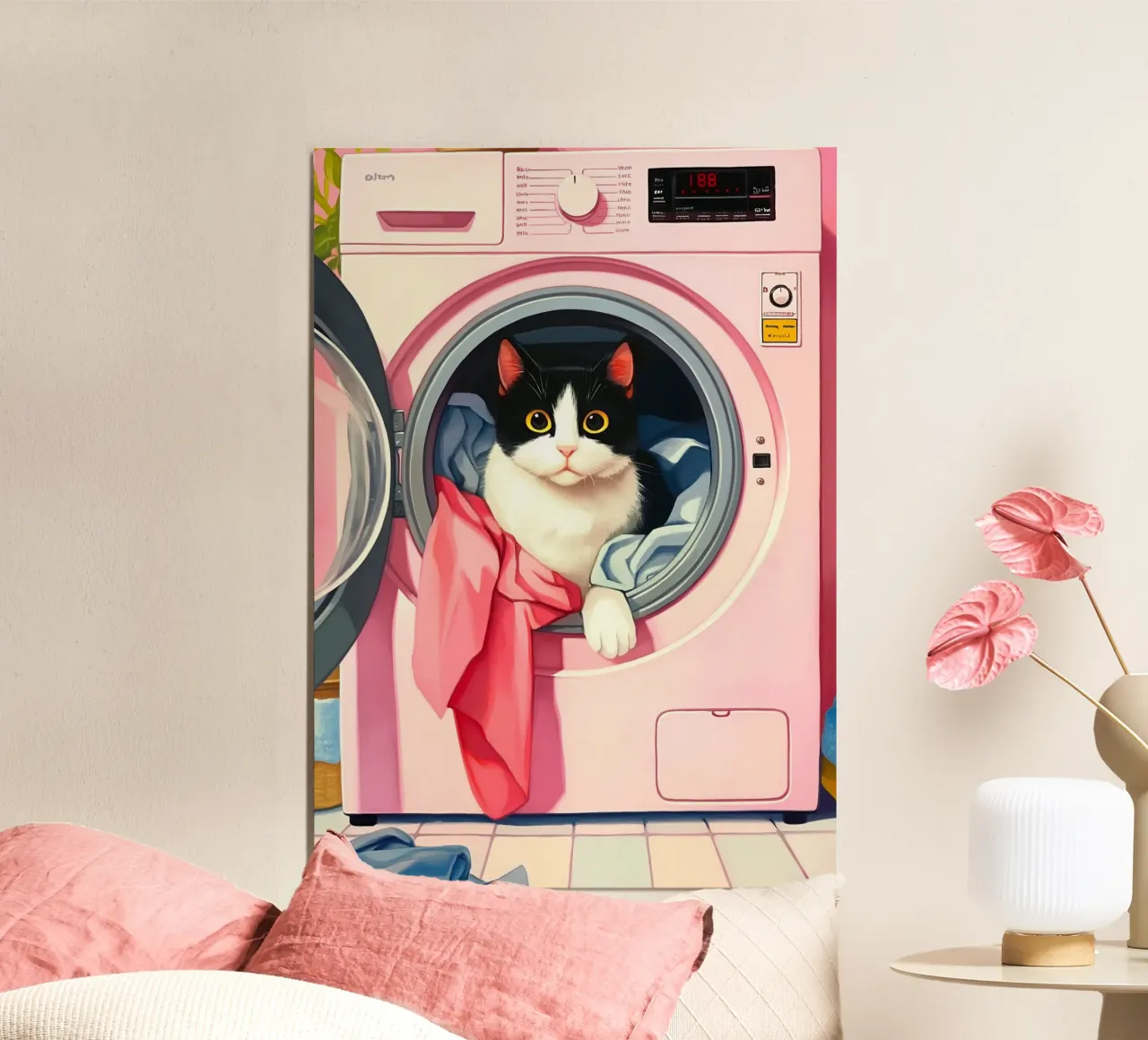 Gezellige kat in wasmachine poster van Voxel Visionaries