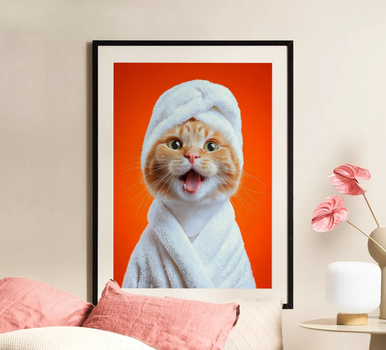 Gatto carino in accappatoio poster da Voxel Visionaries