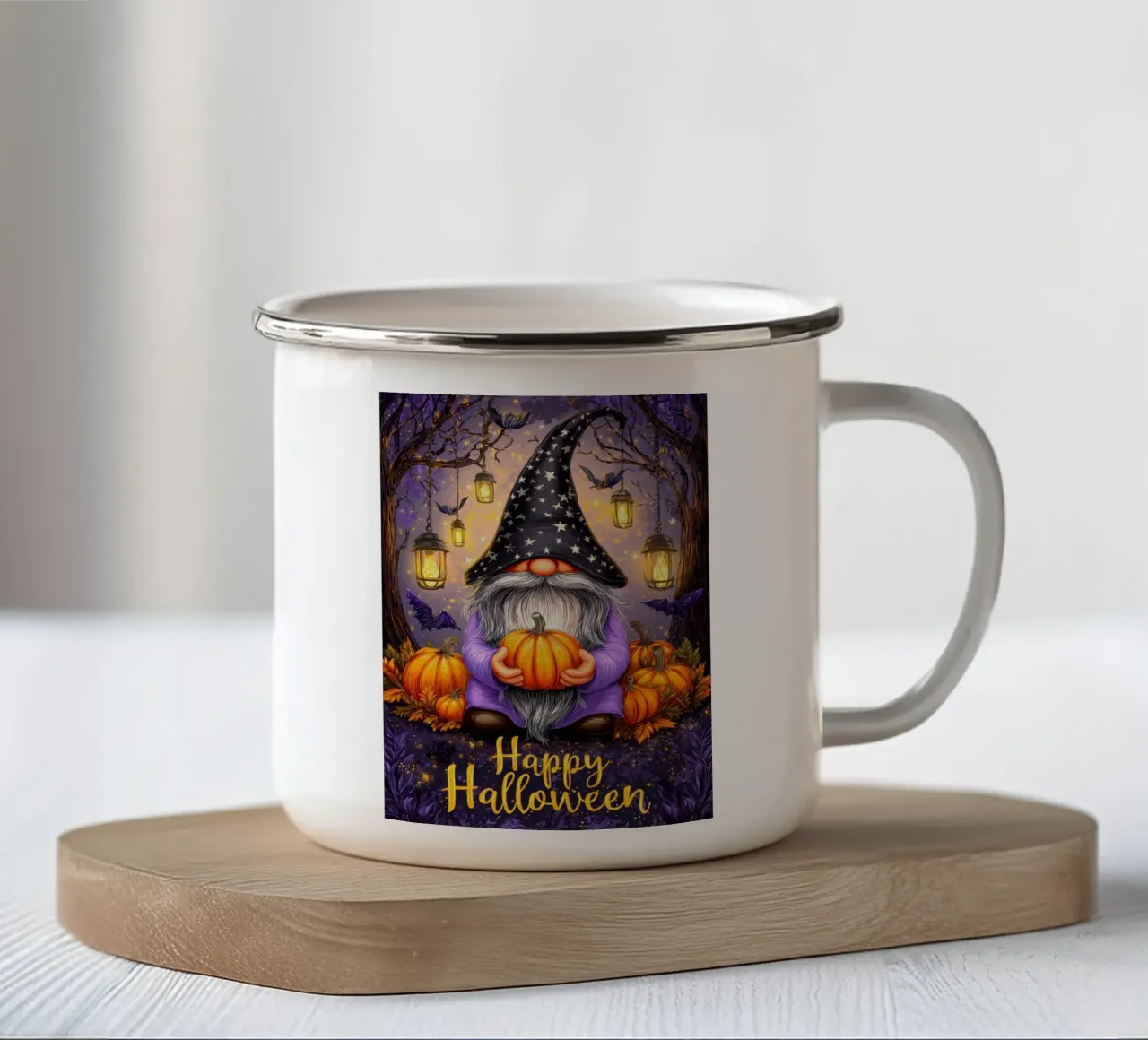 Mago e zucca di Halloween tazza in smalto da Voxel Visionaries