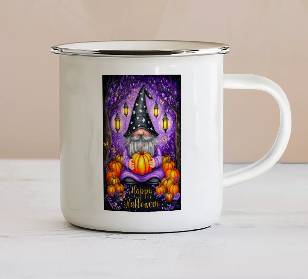 Mago e zucca di Halloween tazza in smalto da Voxel Visionaries