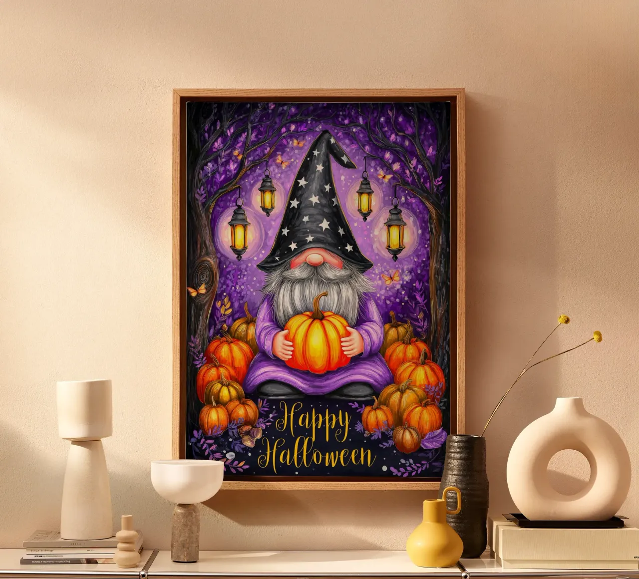 Halloween tovenaar en pompoen canvas met Baklijst van Voxel Visionaries