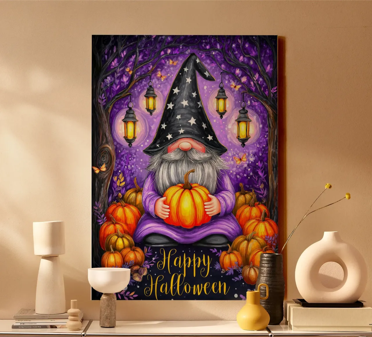 Halloween tovenaar en pompoen canvas met Baklijst van Voxel Visionaries