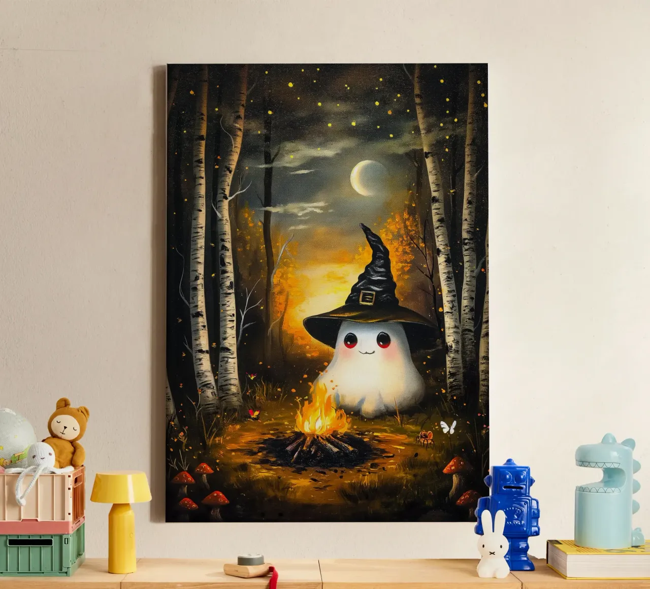 Falò della strega fantasma di Halloween tela con Cornice a cassetta da Voxel Visionaries