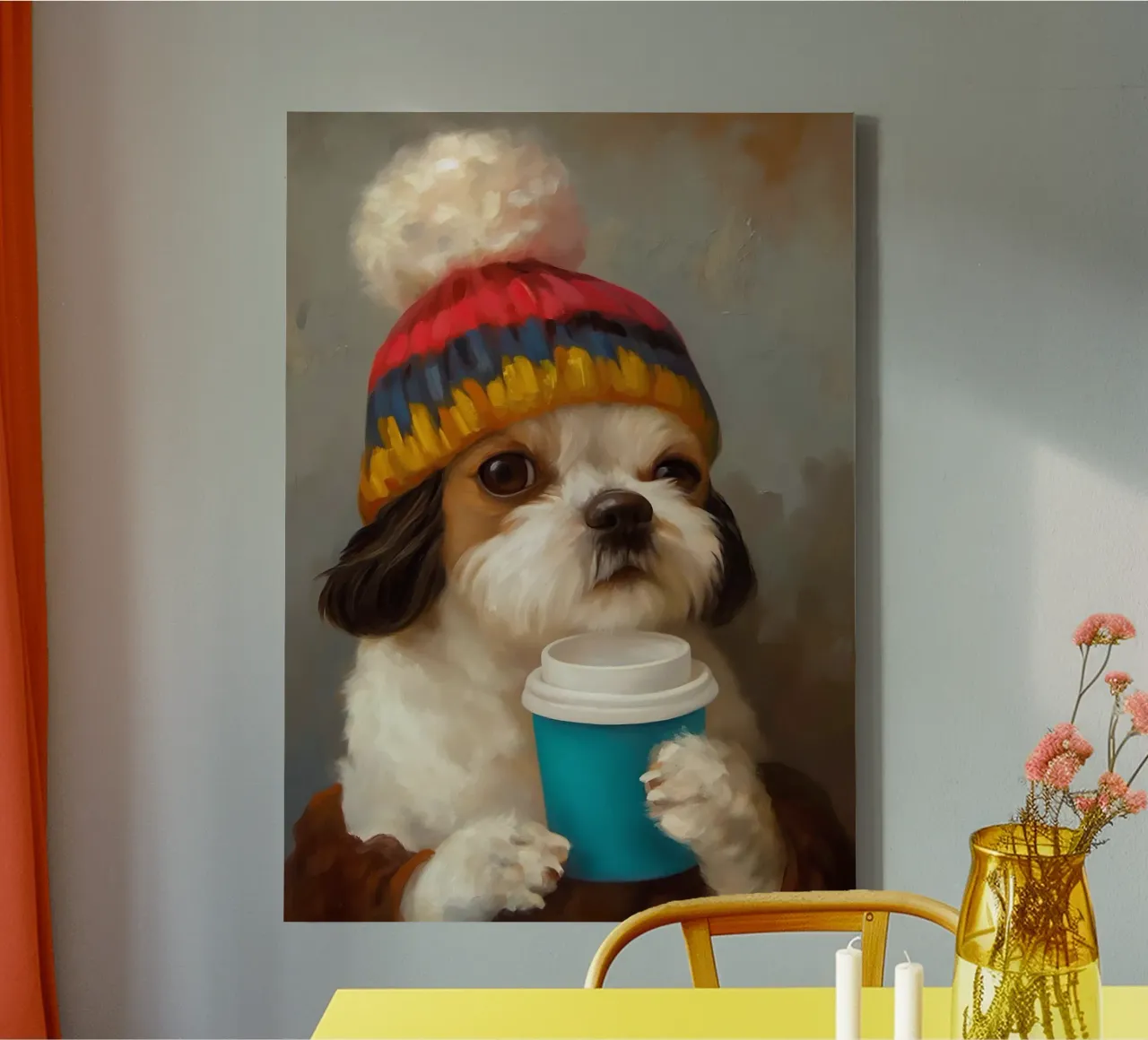 Cane e caffè accogliente tela con Cornice a cassetta da Voxel Visionaries