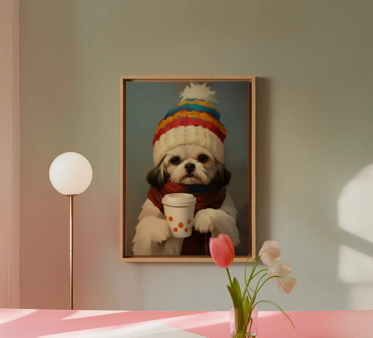 Cane e caffè accogliente tela con Cornice a cassetta da Voxel Visionaries