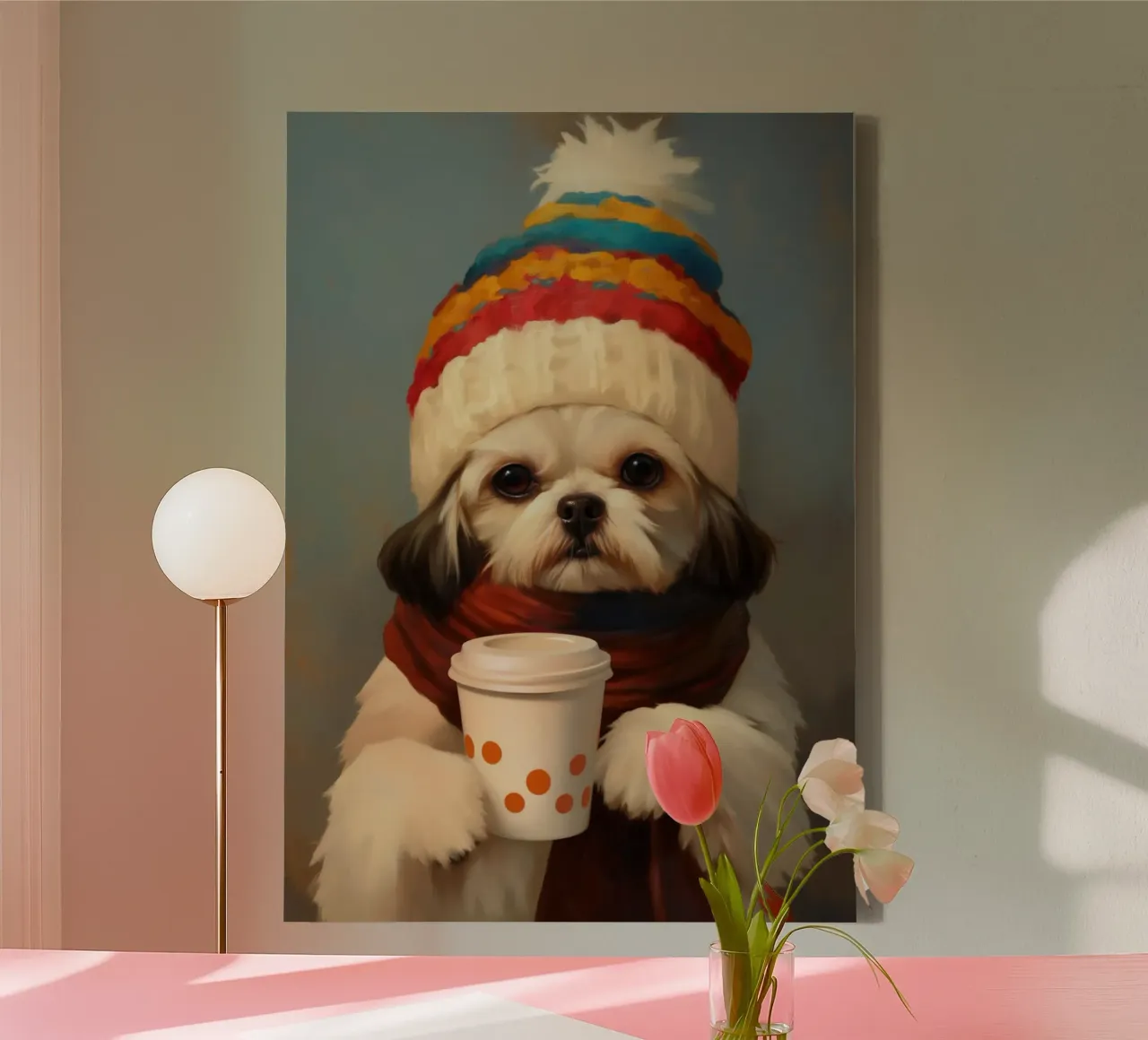 Cane e caffè accogliente tela con Cornice a cassetta da Voxel Visionaries