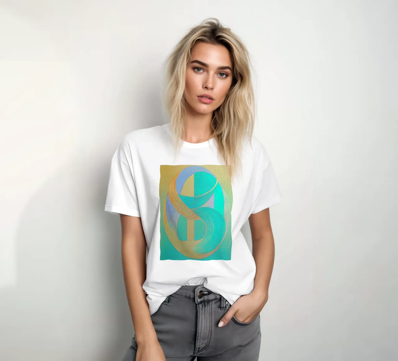 Forme astratte in oro e turchese t-shirt da Imagine