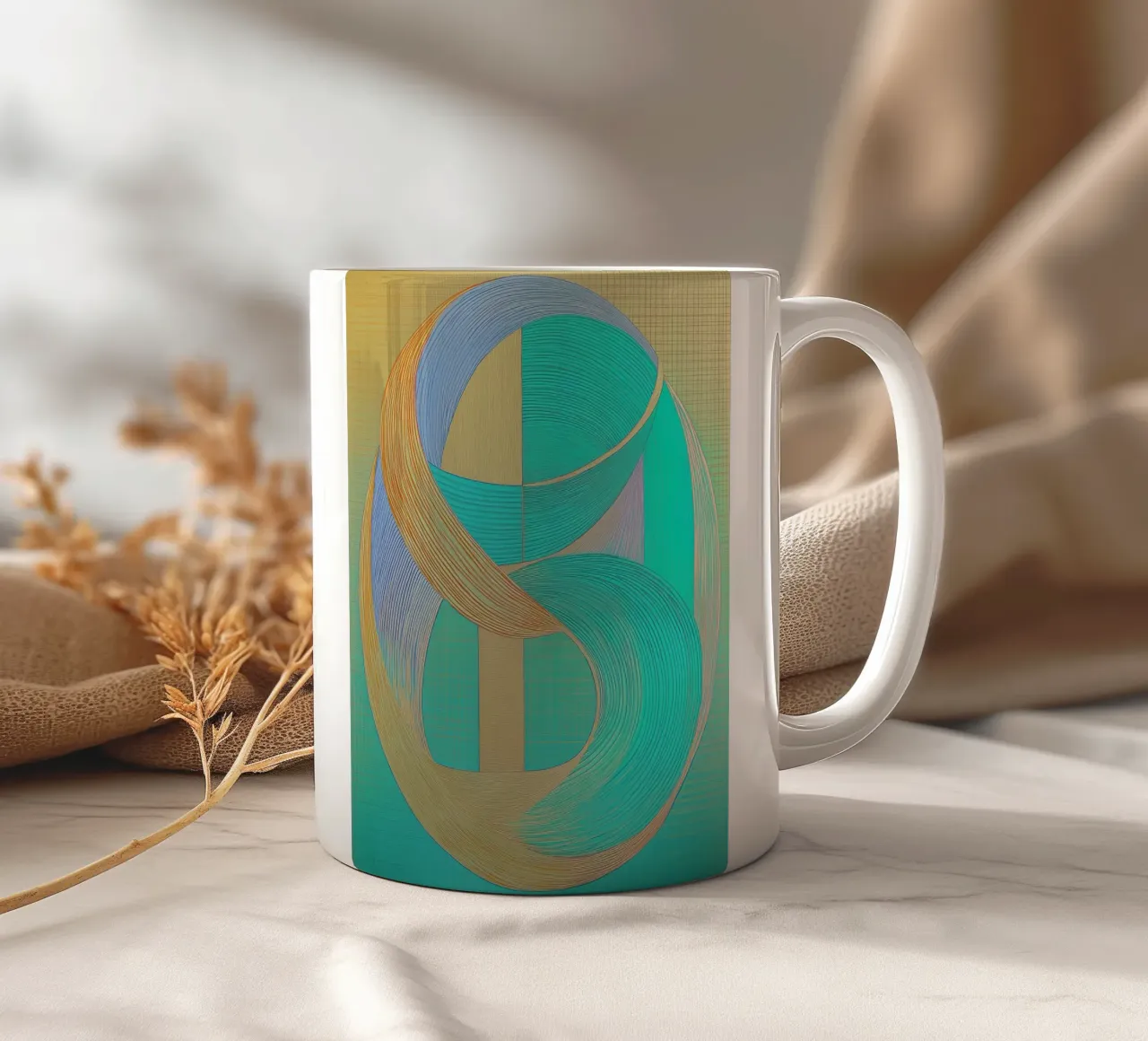 Forme astratte in oro e turchese tazza in ceramica da Imagine
