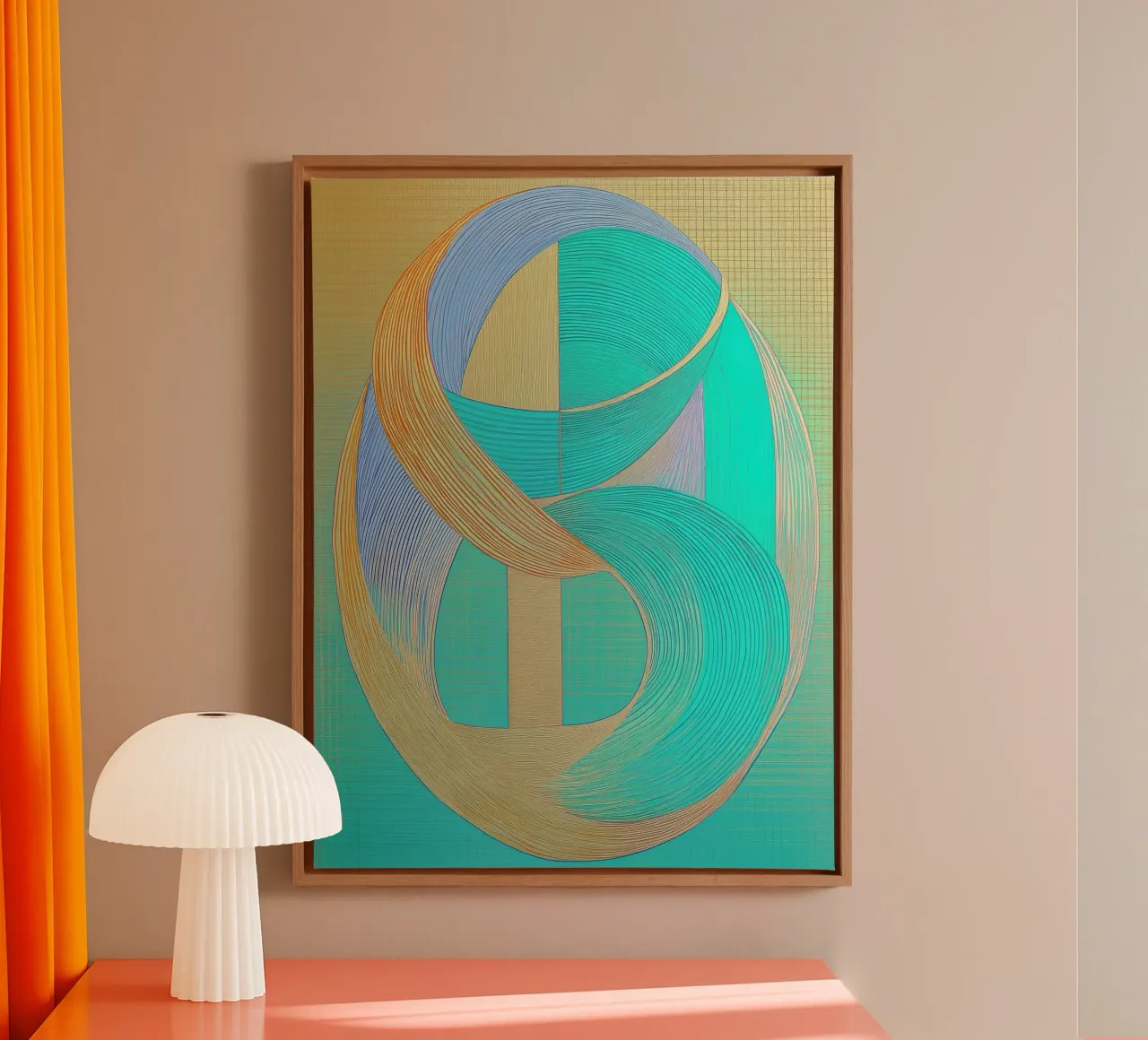Abstract shapes in gold and turquoise canvas by Imagine